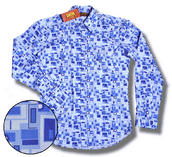 View Item Chenaski Ltd Edition Retro 60's 70's Squares Print Long Sleeve Shirt Powder Blue